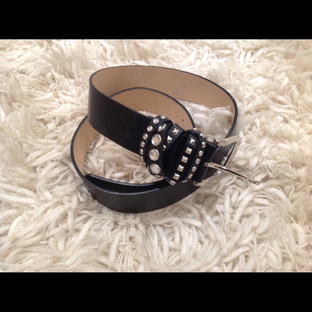 Studded black leather belt